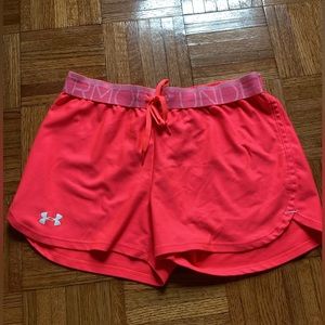 neon orange/red under armor shorts